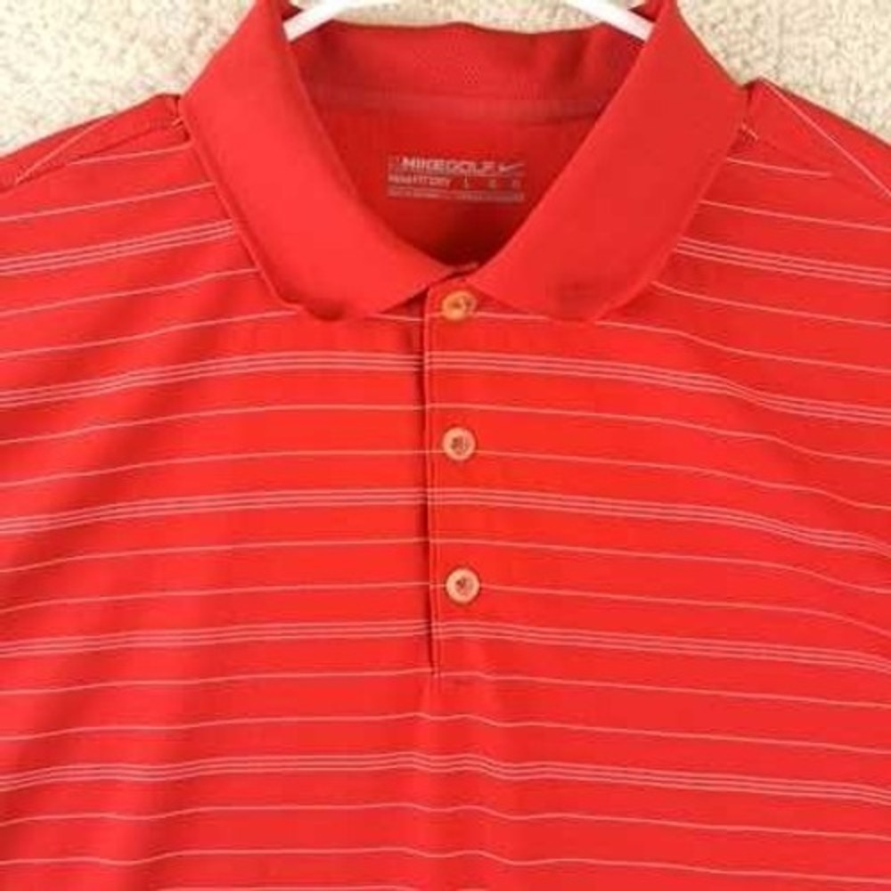 Nike Golf Dri-Fit Men's Red Striped Polo Shirt‎ Size L Large Short Sleeve